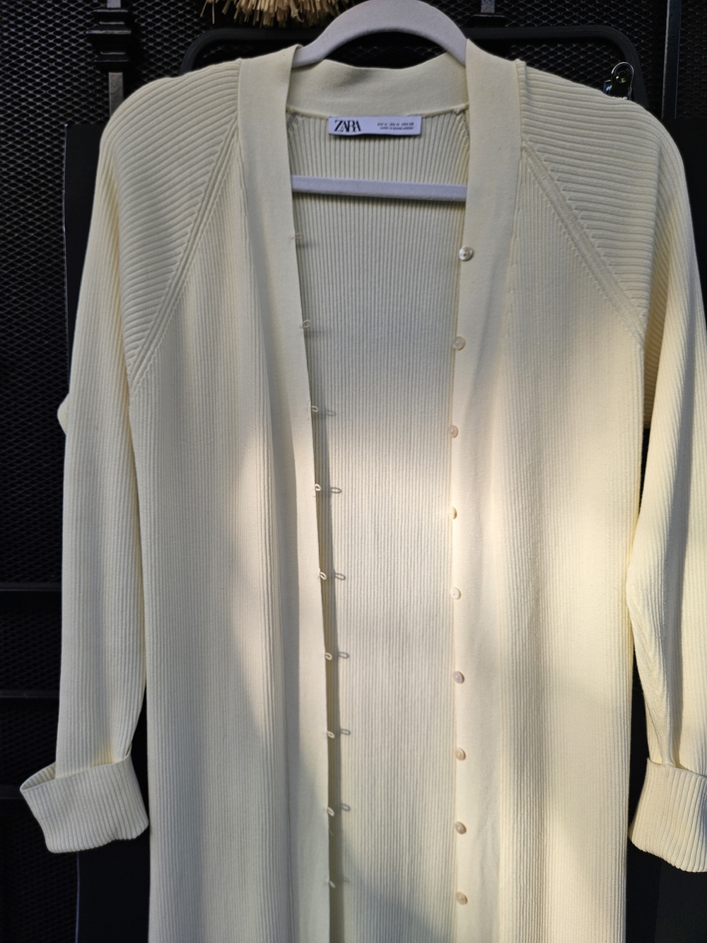 Zara Ribbed Knit Long Cardigan Dress Cream Off-White Button Down Size Medium - Picture 11 of 13